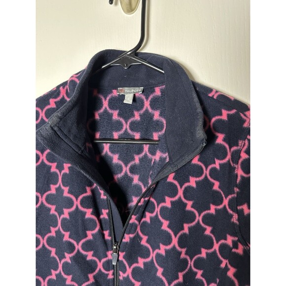 Talbots Fleece Jacket Pink & Navy Women’s Size Medium, Soft With Zip Pockets - Picture 2 of 13